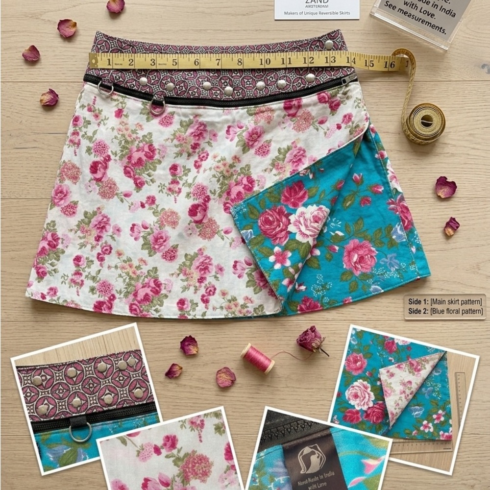ZAND AMSTERDAM Reversible Floral Midi Skirt - Pink & Blue